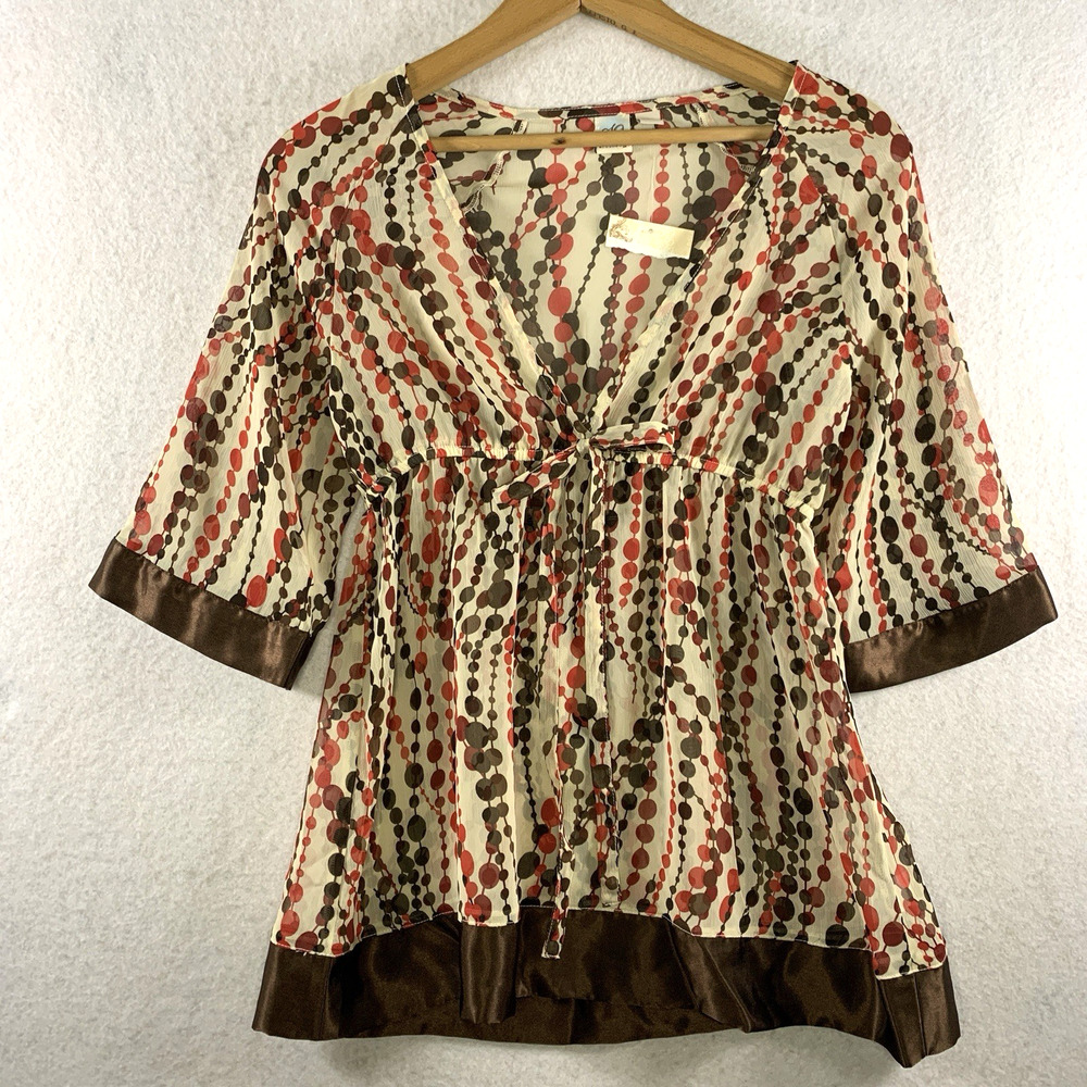 Vintage So Women Sheer Babydoll Top Sz S Y2K Boho‎ Preppy Retro Mod Satin Trim